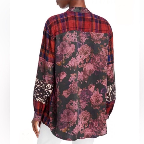 Johnny Was Silk Mulberry Rose Print Mixup Shirt Western - Picture 3 of 14